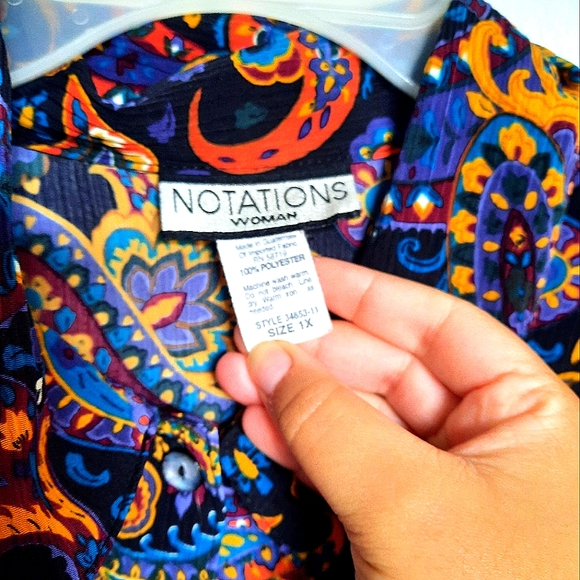 Notations Woman 1X Vintage Paisley Summer Button Up Blouse - Picture 6 of 7